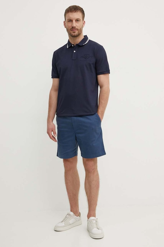 Βαμβακερό μπλουζάκι πόλο Gant 2013039 σκούρο μπλε SS24