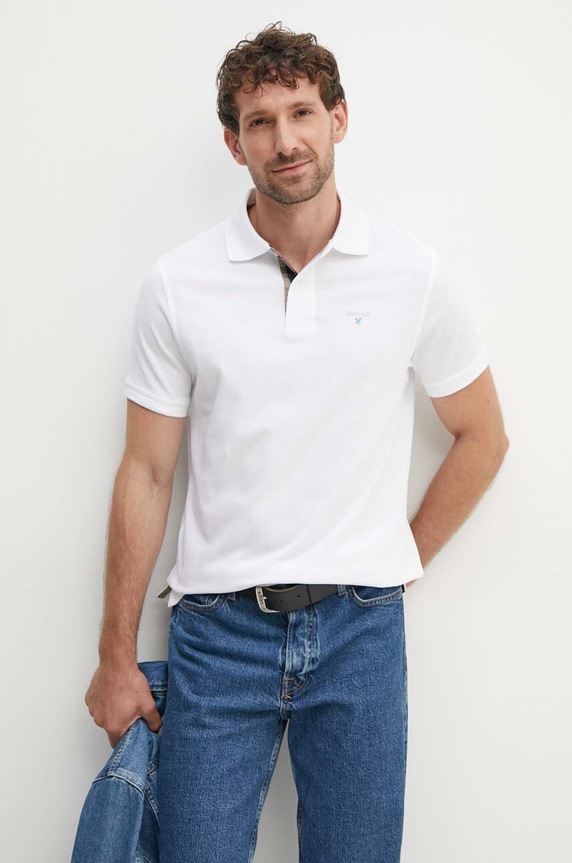 Barbour polo bawełniane Tartan Pique Polo regular biały MML0012