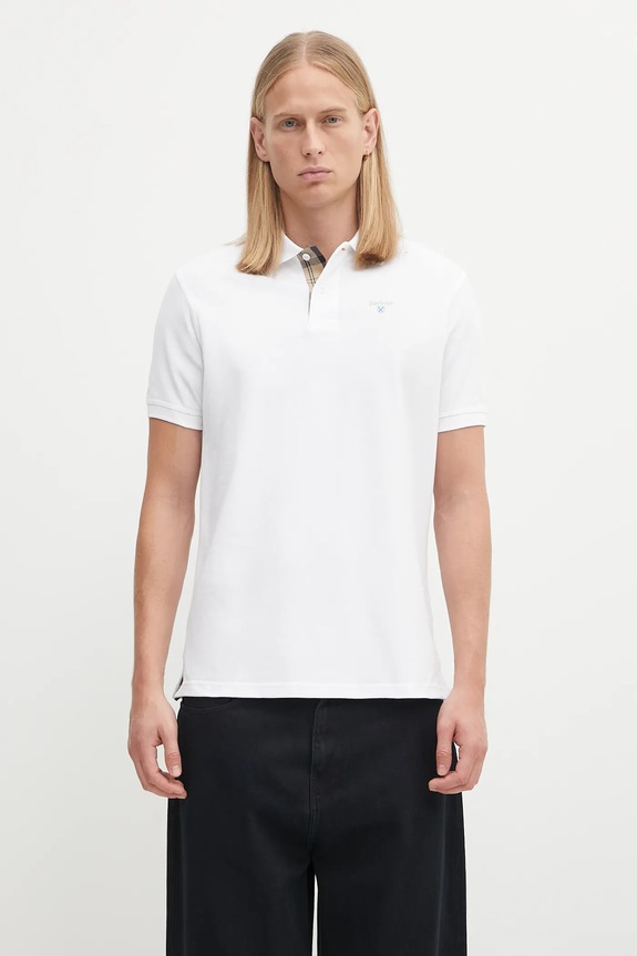 Barbour polo din bumbac pentru bărbați bumbac alb MML0012