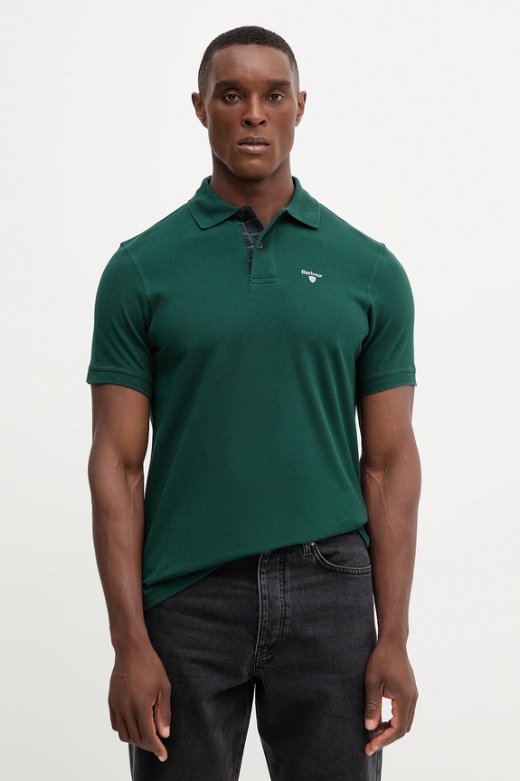 Βαμβακερό μπλουζάκι πόλο Barbour Tartan Pique Polo πράσινο MML0012