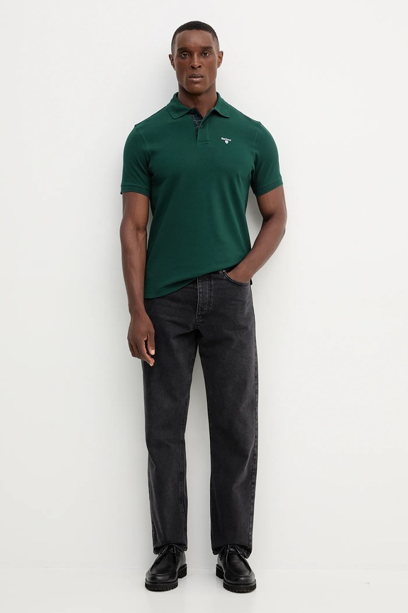Βαμβακερό μπλουζάκι πόλο Barbour Tartan Pique Polo MML0012 πράσινο AA00