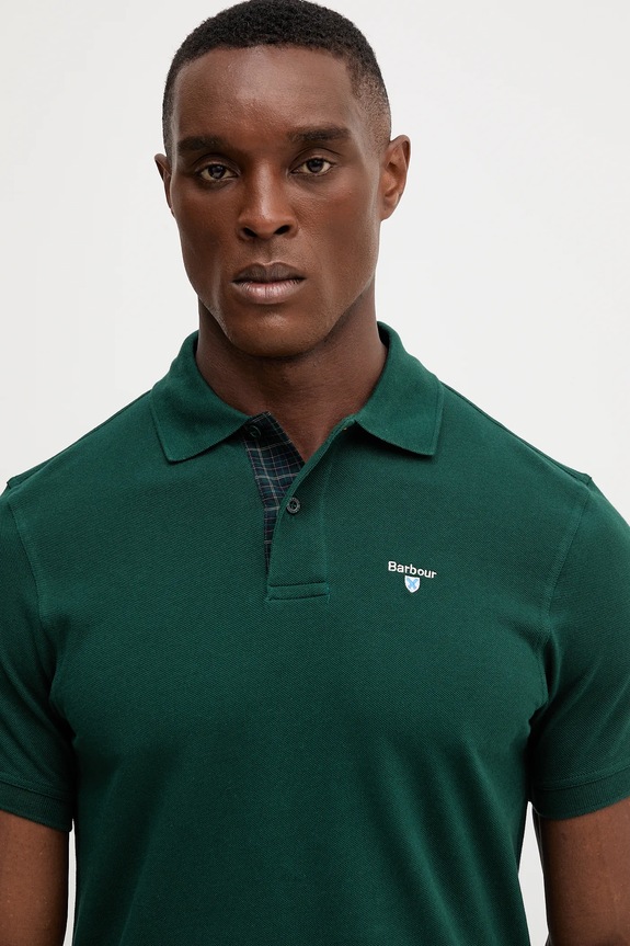 Βαμβακερό μπλουζάκι πόλο Barbour Tartan Pique Polo πράσινο MML0012