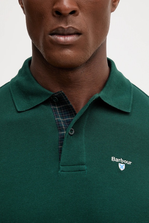 Βαμβακερό μπλουζάκι πόλο Barbour Tartan Pique Polo MML0012 πράσινο
