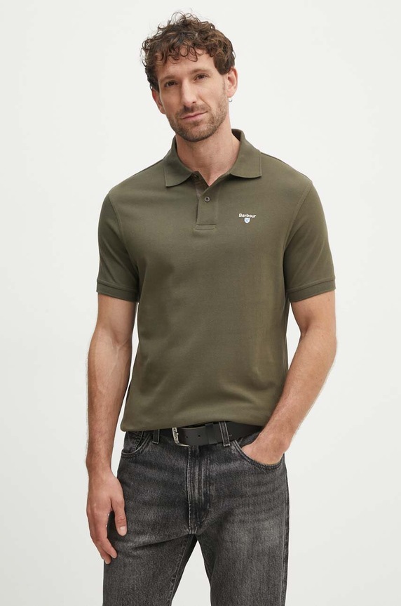 Barbour πόλο ανδρικό βαμβακερό βαμβάκι πράσινο MML0012