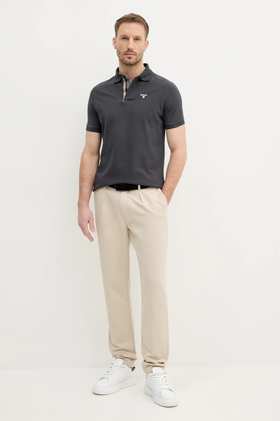 Barbour polo bawełniane Tartan Pique Polo MML0012 szary AA00