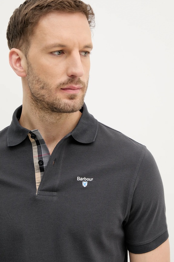 Barbour polo bawełniane Tartan Pique Polo szary MML0012