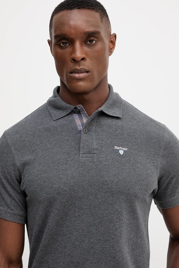 Βαμβακερό μπλουζάκι πόλο Barbour Tartan Pique Polo γκρί MML0012