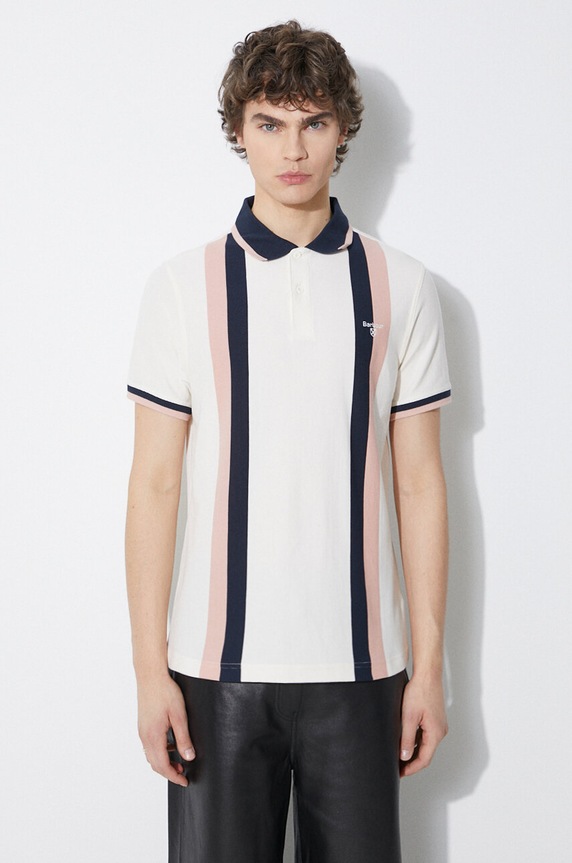 Barbour polo bawełniane Howdon wzorzyste beżowy MML1366