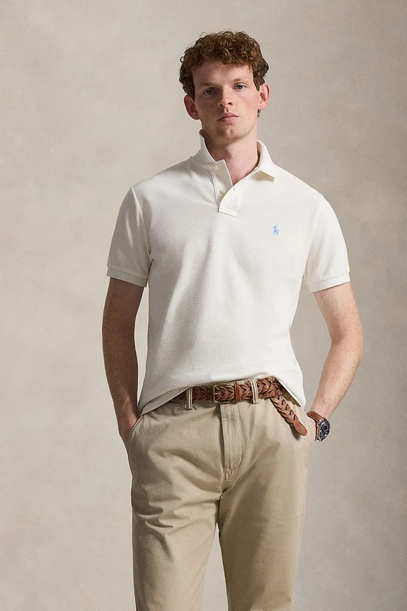 Polo Ralph Lauren πόλο ανδρικό βαμβακερό slim μπεζ 710680784