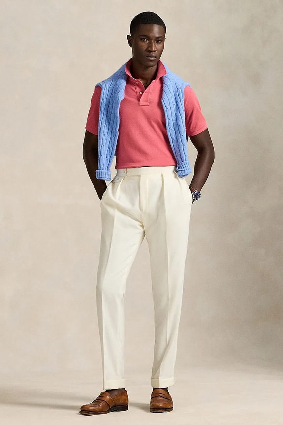 Ρούχα Polo Ralph Lauren πόλο ανδρικό βαμβακερό 710680784 ροζ