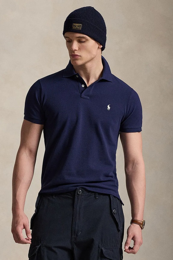 Polo Ralph Lauren πόλο ανδρικό βαμβακερό slim σκούρο μπλε 710680784