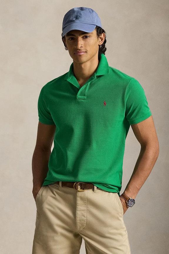Polo Ralph Lauren Πόλο ανδρικό βαμβακερό slim πράσινο 710680784