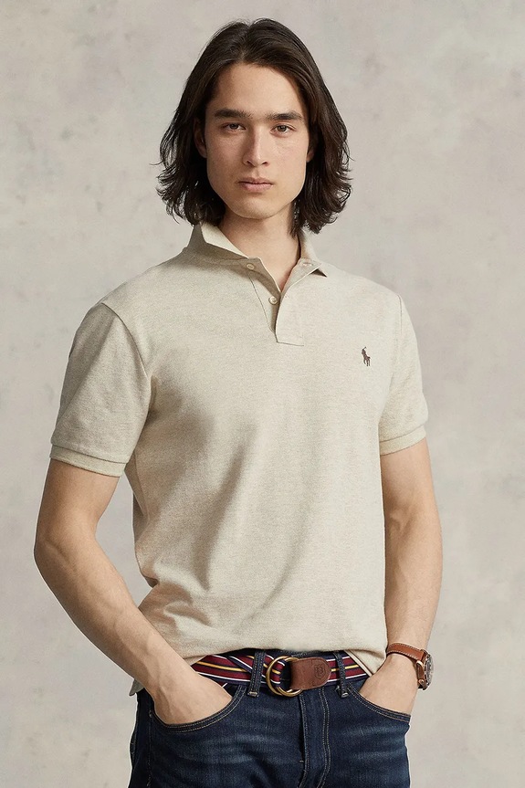 Polo Ralph Lauren πόλο ανδρικό βαμβακερό slim μπεζ 710680784