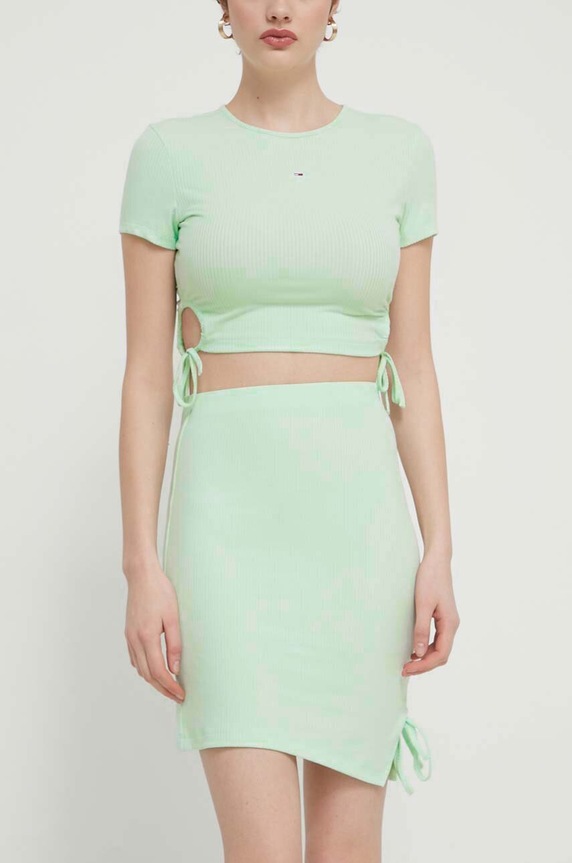 Tommy Jeans spódnica z elastanem zielony DW0DW17962