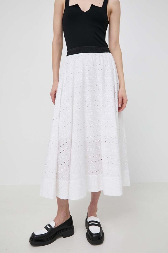 Karl Lagerfeld spódnica bawełniana bawełna beżowy 241W1200