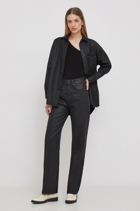 Pepe Jeans jeansy STRAIGHT JEANS UHW COATED PL204602 czarny SS24