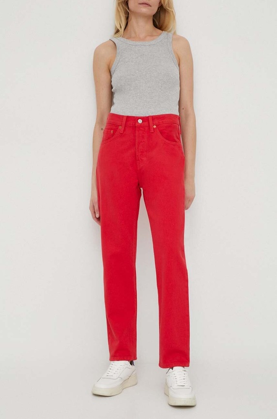Džíny Levi's 501 CROP Planet friendly červená 36200.0323