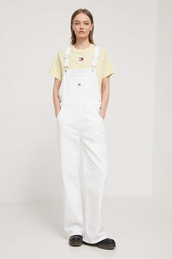 Tommy Jeans kantáros farmernadrág fehér DW0DW17557