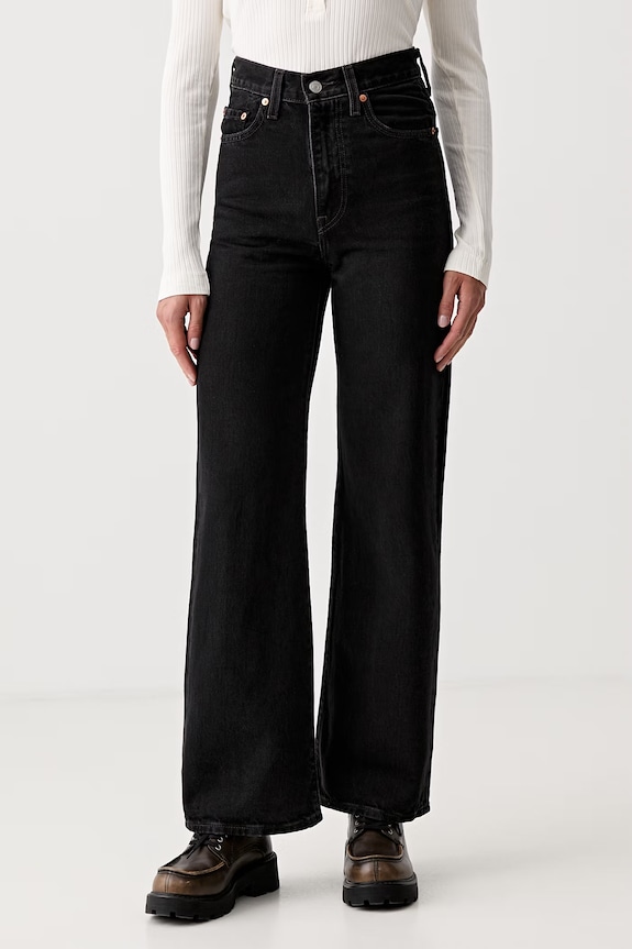 Levi's széles szárú női RIBCAGE WIDE LEG fekete A6081