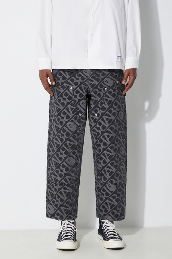 Памучни дънки A Bathing Ape Metal One Point Double Knee Denim Work Pants черен 1J80150052
