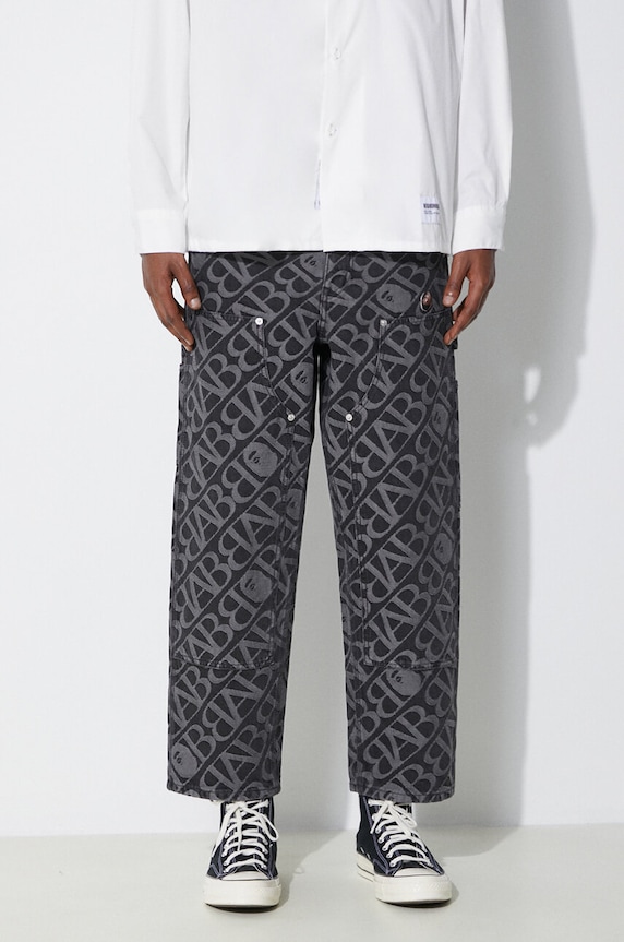 Памучни дънки A Bathing Ape Metal One Point Double Knee Denim Work Pants черен 1J80150052