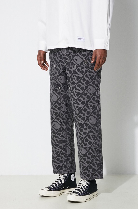 Памучни дънки A Bathing Ape Metal One Point Double Knee Denim Work Pants черен 1J80150052