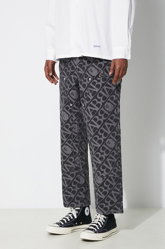 Памучни дънки A Bathing Ape Metal One Point Double Knee Denim Work Pants черен 1J80150052