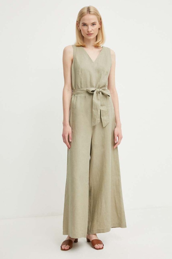 Лляний комбінезон United Colors of Benetton casual зелений 4AGHDT009