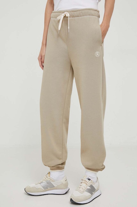 Tommy Hilfiger spodnie dresowe bawełniane bawełna beżowy WW0WW41044