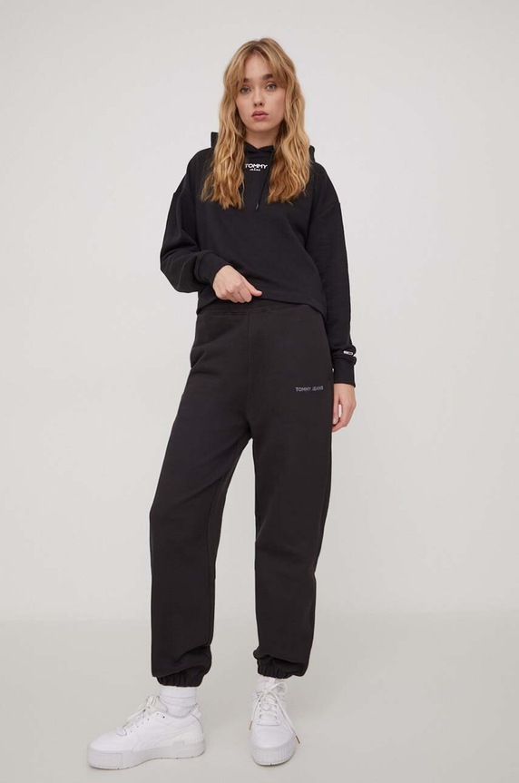 Pamučni donji dio trenirke Tommy Jeans DW0DW17309 crna AW24
