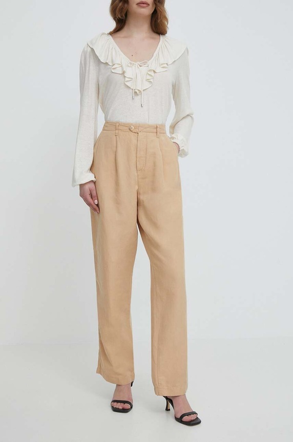 Tommy Hilfiger pantaloni din amestec de in drept bej WW0WW41355