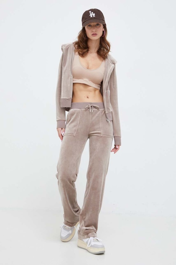 Juicy Couture spodnie dresowe welurowe JCAP180.379 beżowy AW25