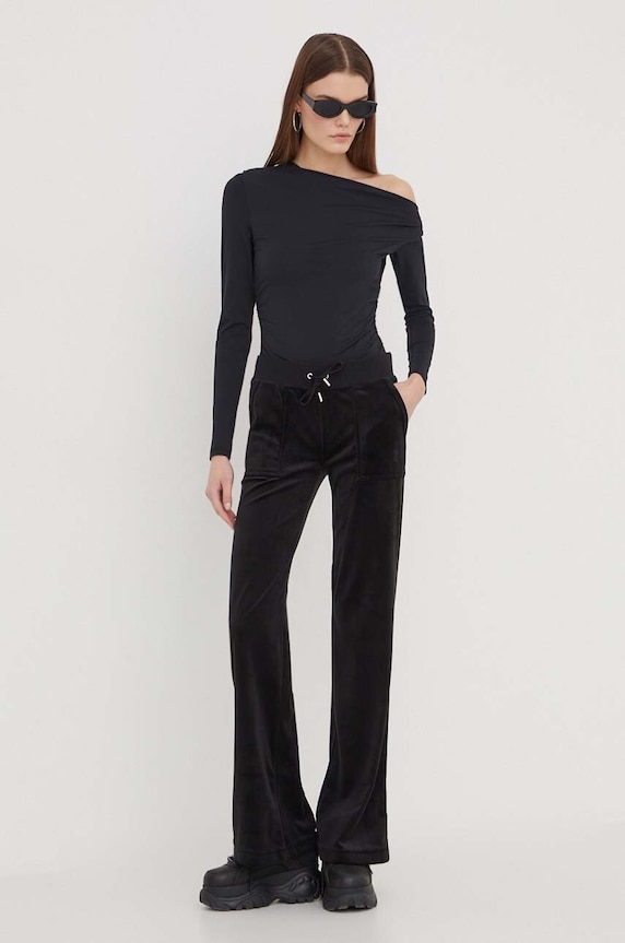 Juicy Couture spodnie dresowe welurowe JCSEBJ001.101 czarny SS24