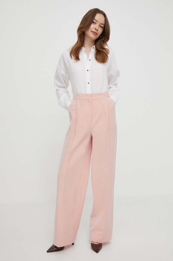Hlače s dodatkom lana Barbour LTR0360 roza SS24