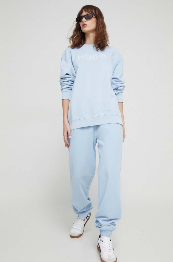 Βαμβακερό παντελόνι HUGO 50512023 μπλε SS24