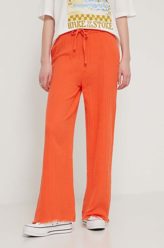 Billabong pantaloni de bumbac bumbac portocaliu EBJNP00114