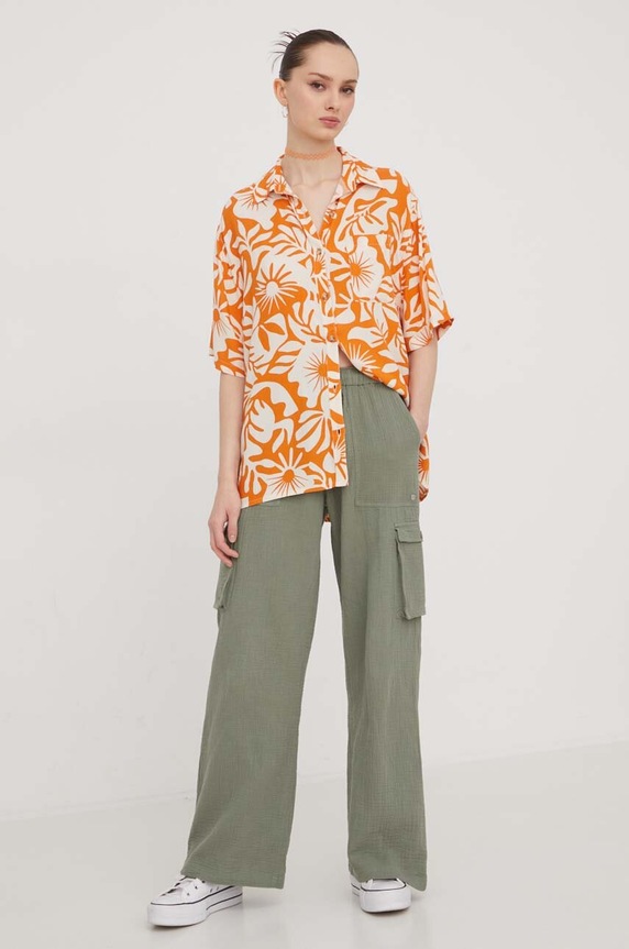 Roxy pantaloni de bumbac ARJNP03286 verde SS24