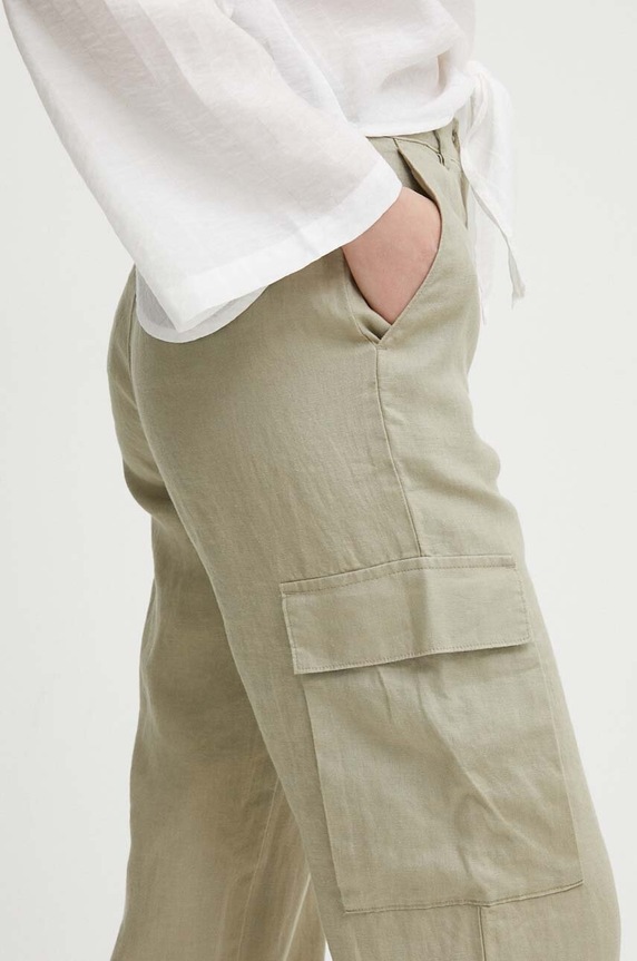 Λινό παντελόνι United Colors of Benetton πράσινο 4AGHDF05V