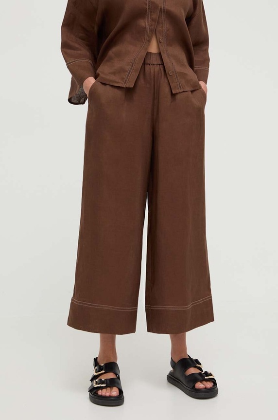 Max Mara Leisure spodnie lniane tkanina brązowy 2416131048600
