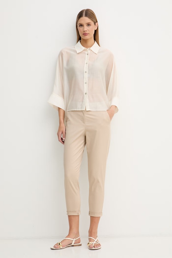 Sisley hlače za žene od pamuka s elastanom 4ED4LF00R bež SS26