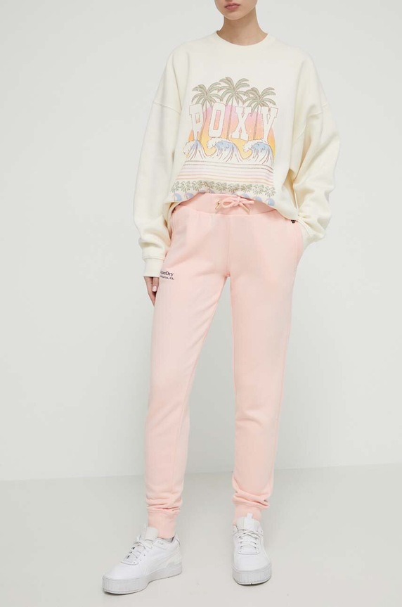 Superdry spodnie dresowe bawełniane aplikacja różowy W7011039A.2LY