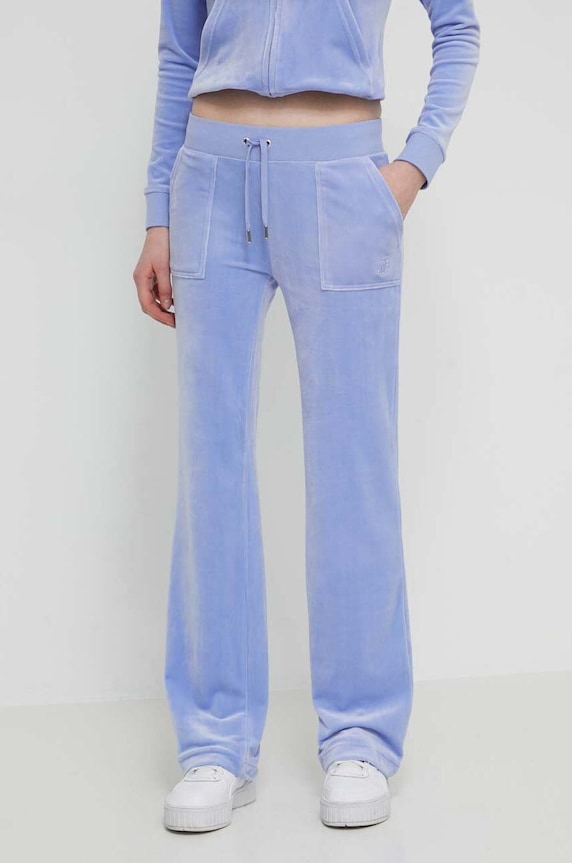 Juicy Couture spodnie dresowe welurowe aplikacja niebieski JCAP180.609