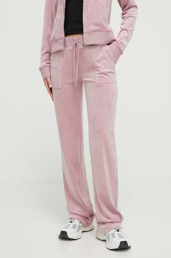 Juicy Couture spodnie dresowe welurowe z elastanem różowy JCAP180.243