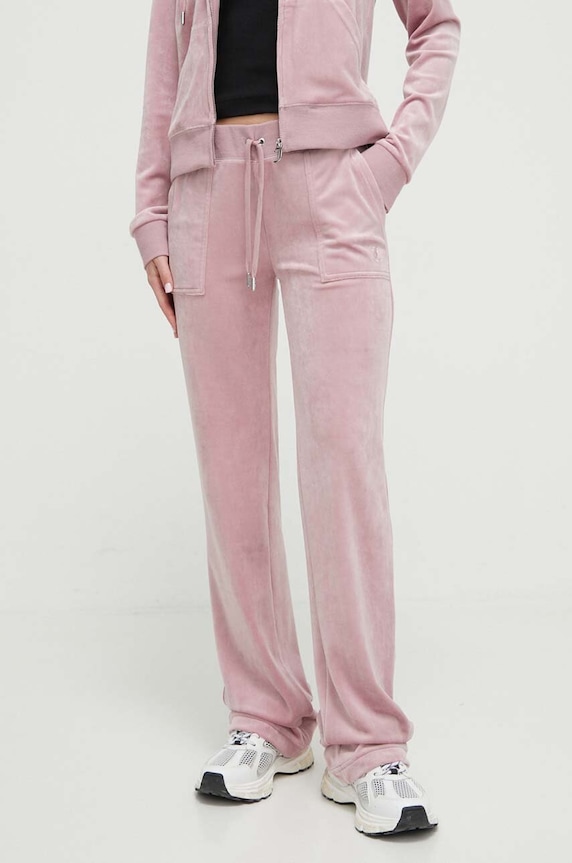 Juicy Couture spodnie dresowe welurowe z elastanem różowy JCAP180.243