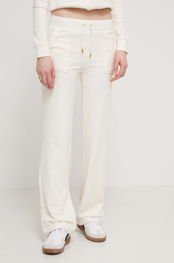 Juicy Couture spodnie dresowe welurowe dzianina beżowy JCAP180G.181