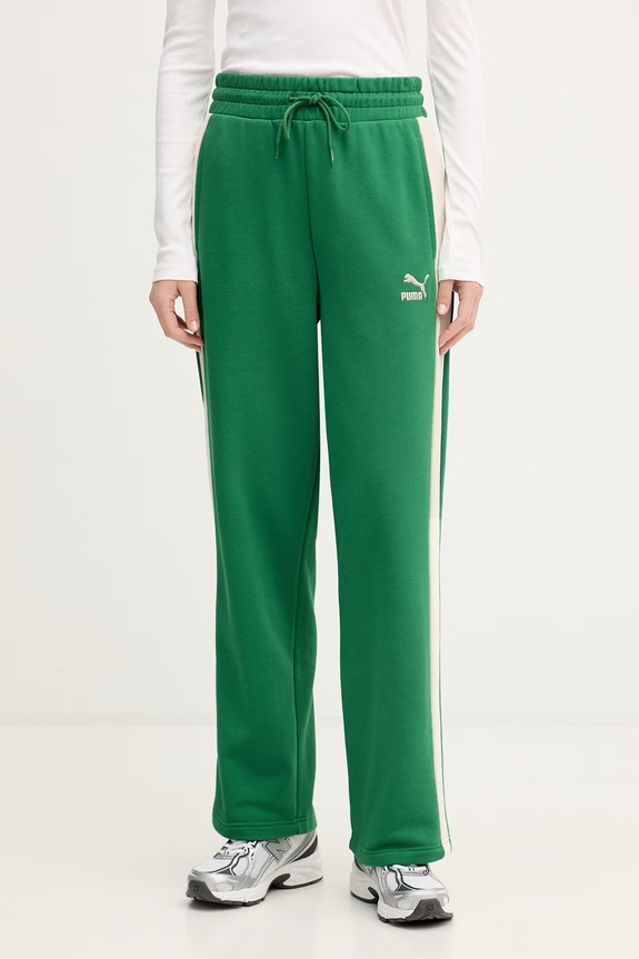 Puma pantaloni de trening femei ICONIC T7 tricotaj verde 625411
