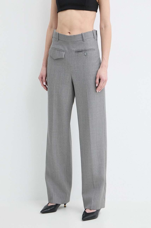 Vlnené nohavice Victoria Beckham chinos sivá 1224WTR005385A