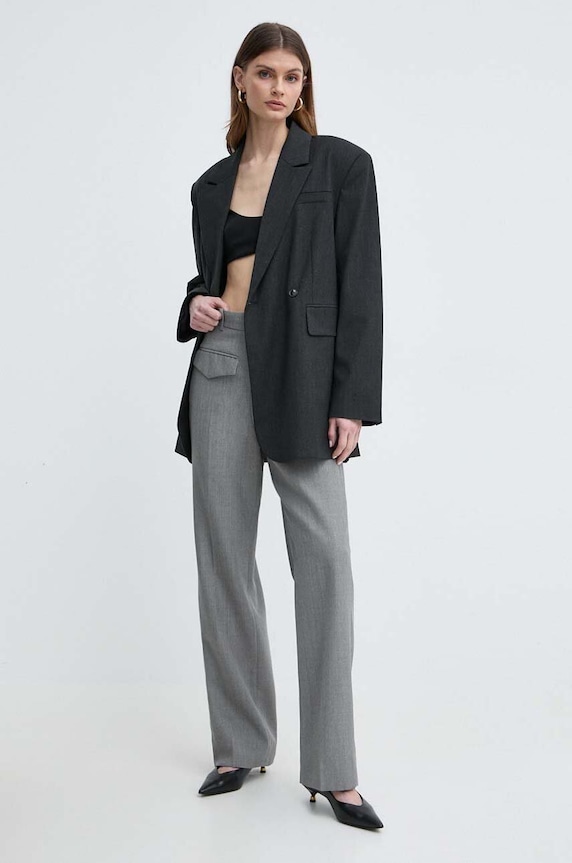 Vlnené nohavice Victoria Beckham 1224WTR005385A sivá SS24
