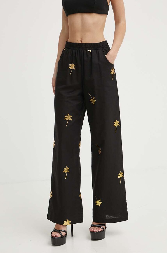 Панталон с лен Never Fully Dressed с лен черен NFDTR266.Black