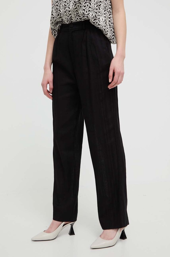 Desigual pantaloni din amestec de in ARMAND drept negru 24SWPW10